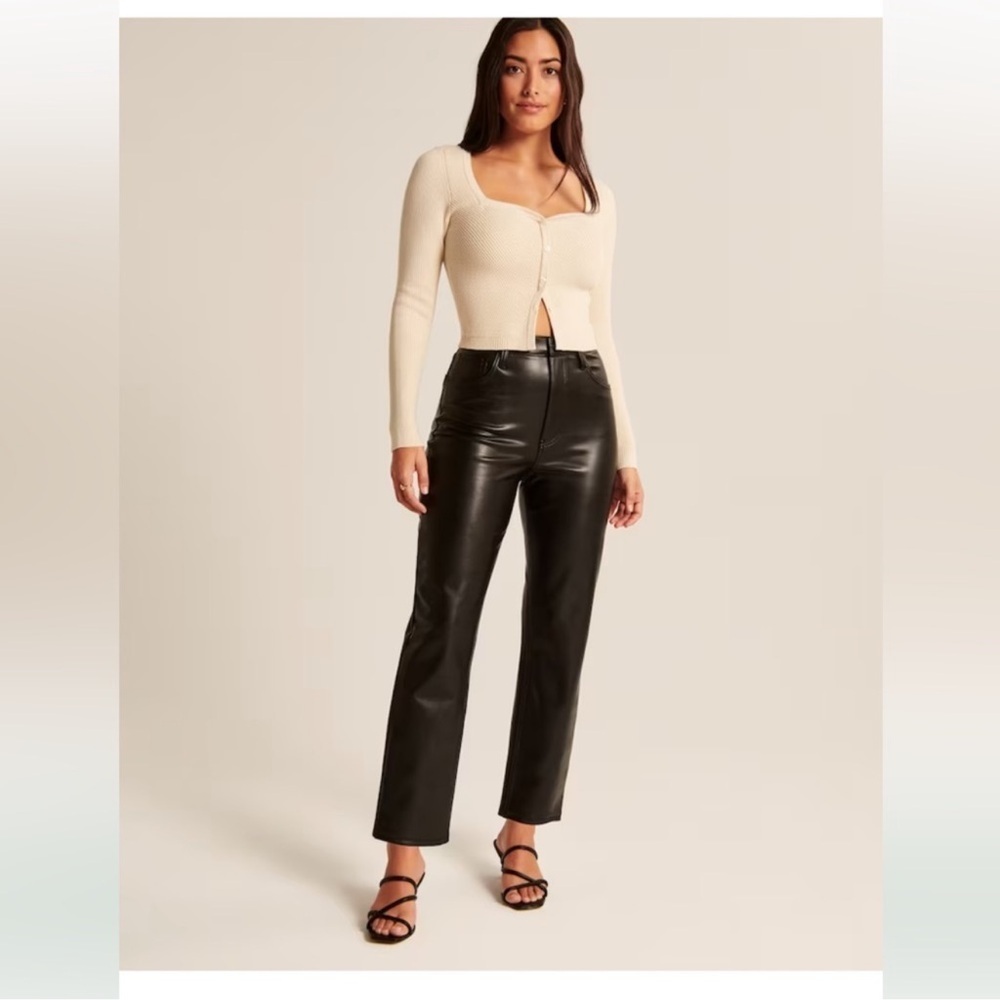 Abercrombie Women's Vegan Leather Ankle Straight Hight Rise Pant Size 27 NWT